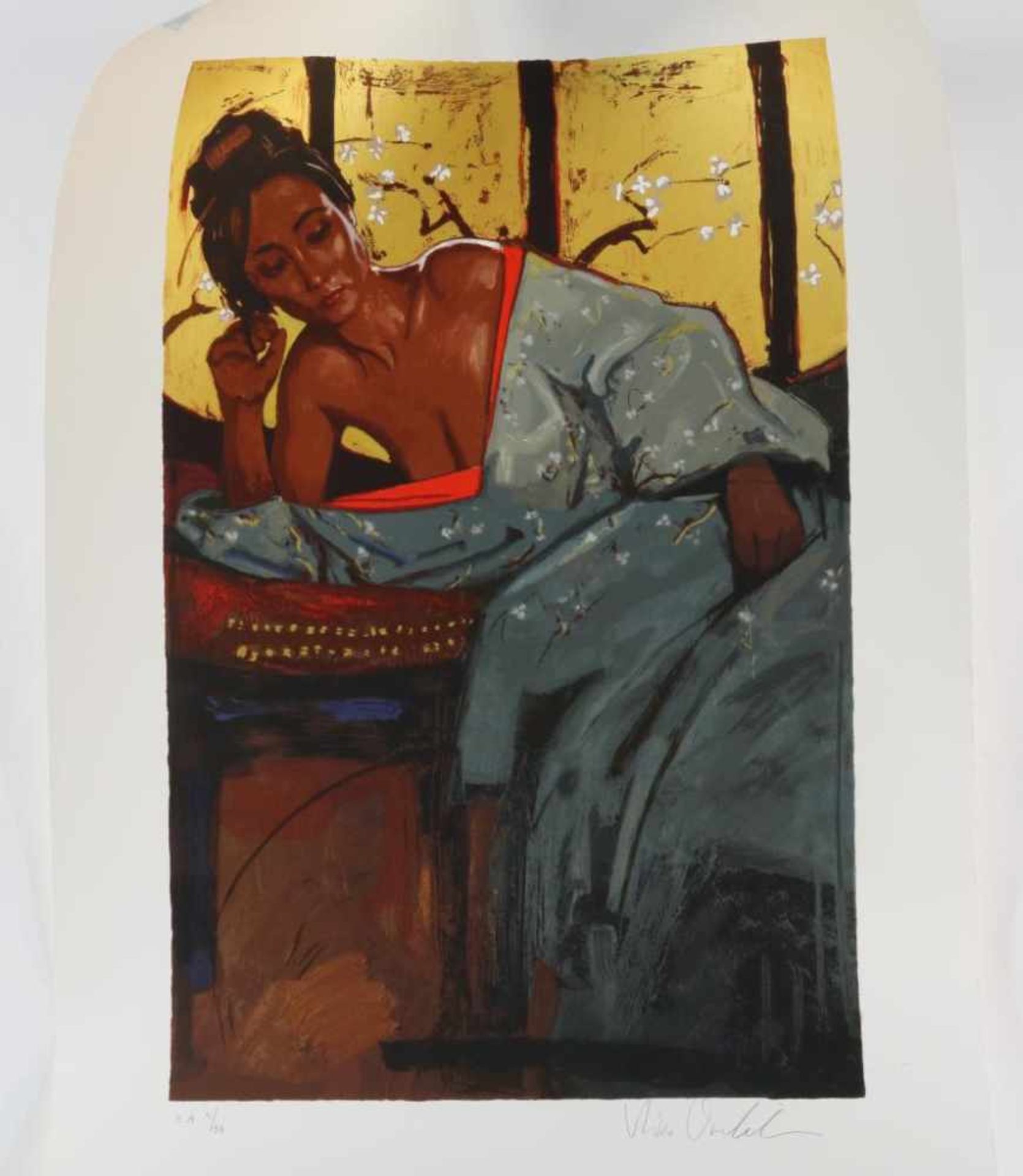 VRIELINK, NICO (BRON 1958), signed l.r., Jeane in kimono, silkscreen E.A. 5/33 90 x 60 cm.