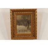 Unknown, unsigned 19th century, pollard willows in the snow, marouflé 31 x 23 cm.Onbekend, onges.