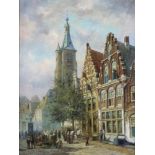 Smits, Jan Gerardus (1823-1910), signed, street scene with church tower, canvas 80 x 60 cm.SMITS,