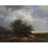 HUIJSMANS, CONSTANTINUS (1810-1886), sign. l.r., A wooded hilly landscapt with a peasant and a