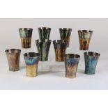 Series of 10 handmade hammered plated cups, marked Kunstgewerbe FleischerSerie van 10 handgemaakte