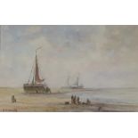 Morgenstjerne Munthe, Gerhard, signed, boats on seashore, watercolor 19 x 29 cm.MORGENSTJERNE