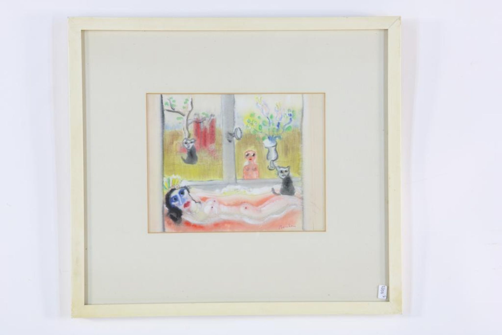 BOUTEN, ARMAND (1893-1965), signed l.r., lying naked on sofa with cat in window opening, gouache / - Bild 2 aus 3