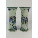 a pair of porcelain Gu-vases, China 20th century, h. 48 cm.Stel Wucai porseleinen gu vazen met