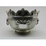 A sterling silver monteith or cooler, decorated with two cartouche medaillons, mascarons at the