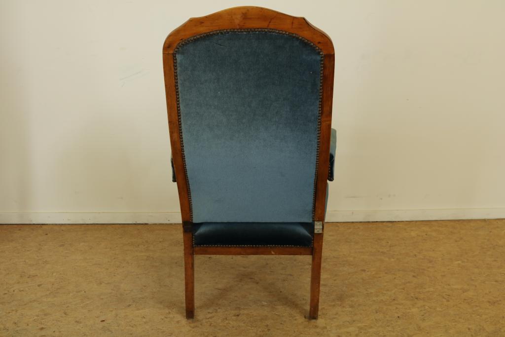 Mahogany relax fauteuil with blue velvet, 19th centuryMahonie relaxfauteuil bekleed met blauw velour - Image 3 of 3
