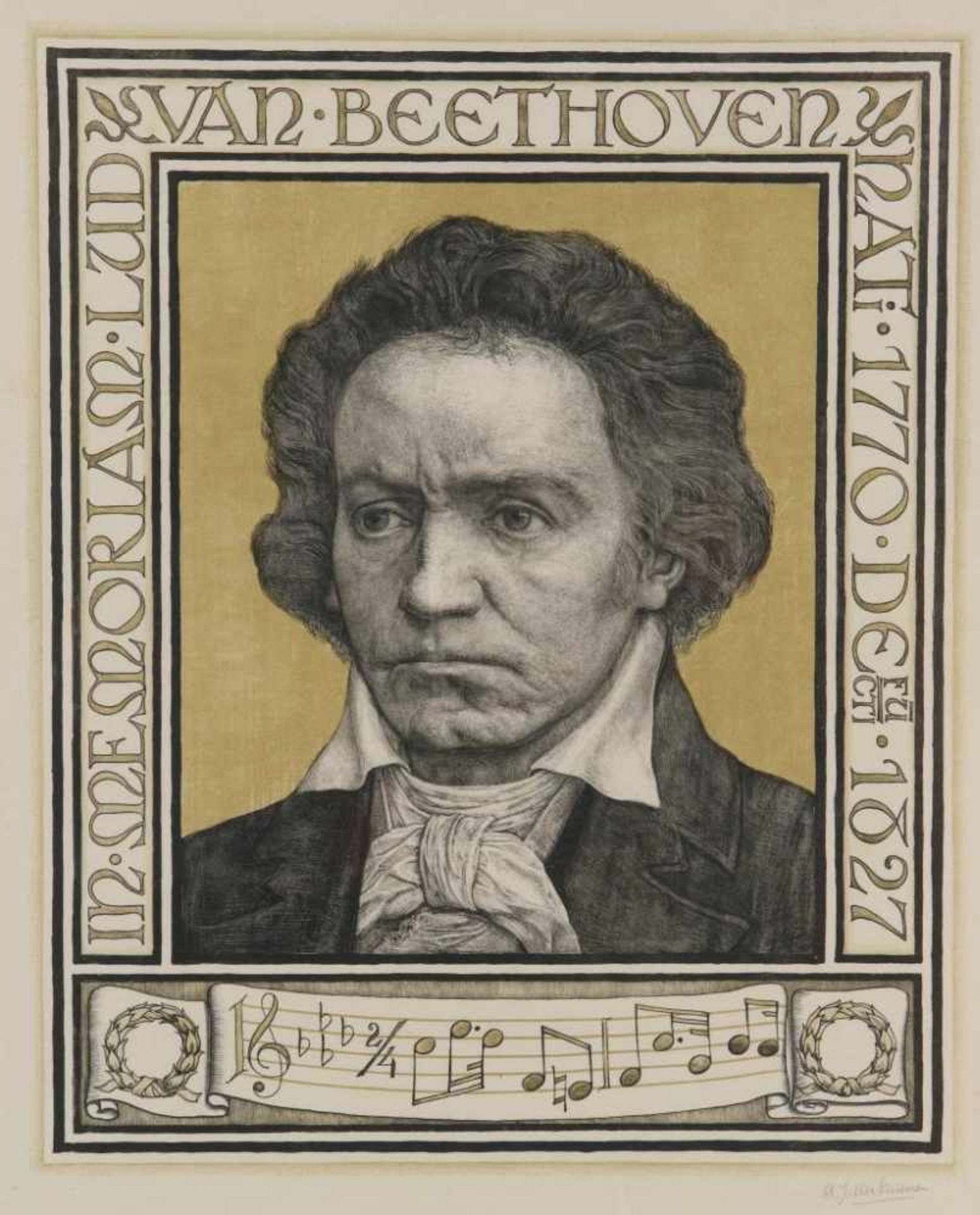 DERKINDEREN, ANTOON, sign. l.r., Beethoven, litho 67 x 46 cm.DERKINDEREN ANTOON, ges. r.o.,