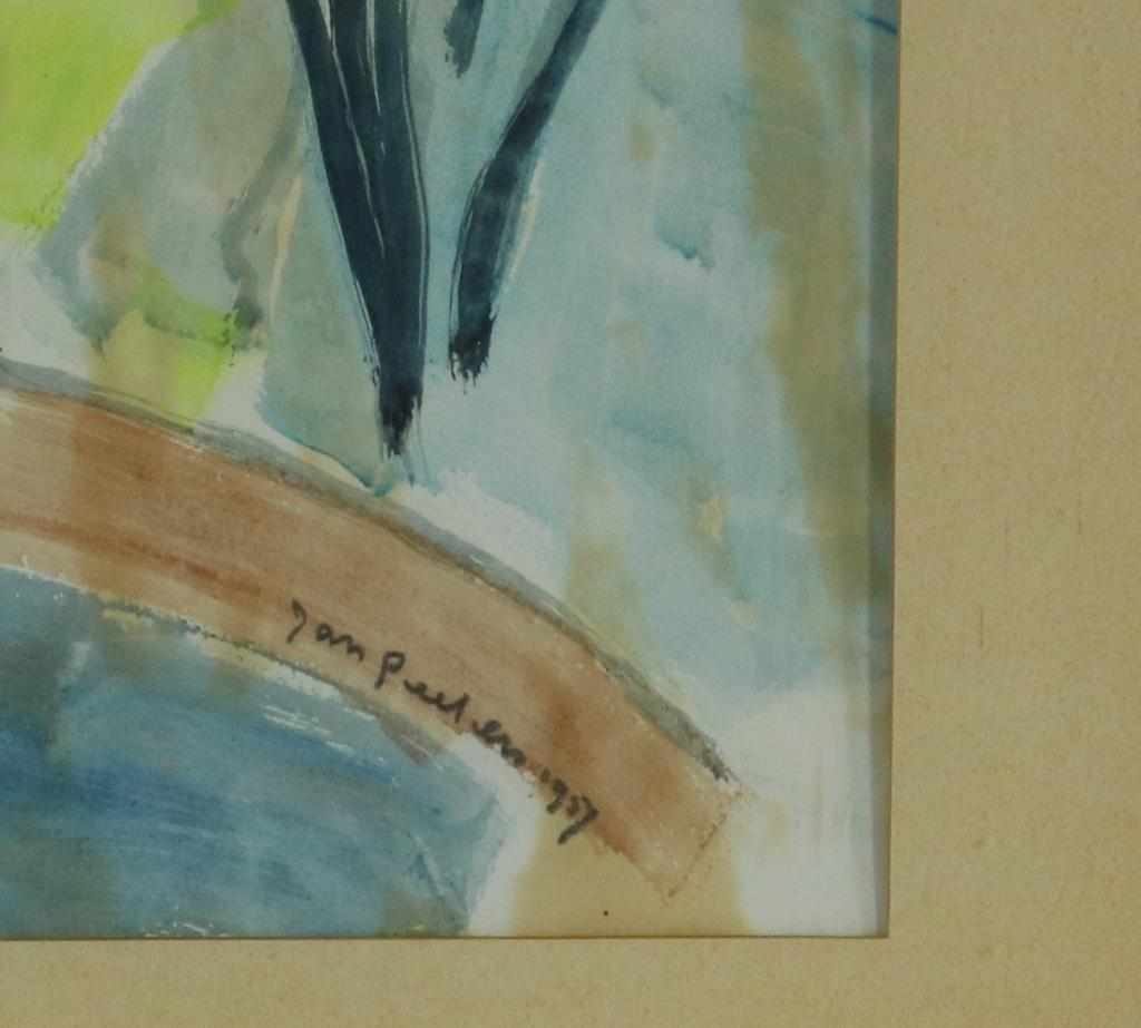 PEETERS, JAN (1912-1992), ges. en gedat. 1957 r.o., vrouw met boek op stoel, aquarel 63 x 48 cm. - Image 3 of 4