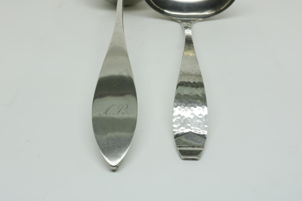 Two soup serving spoons, one with monogram, one gilded (pos. Riga), 835/000. gross w. 426gr.Twee - Image 3 of 5