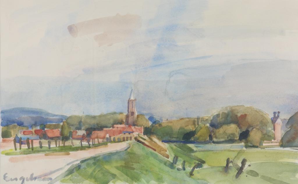 ENGELMAN, HANS (1922-2000), signed L.l., dirt road to village, watercolor 43 x 69 cm.ENGELMAN,