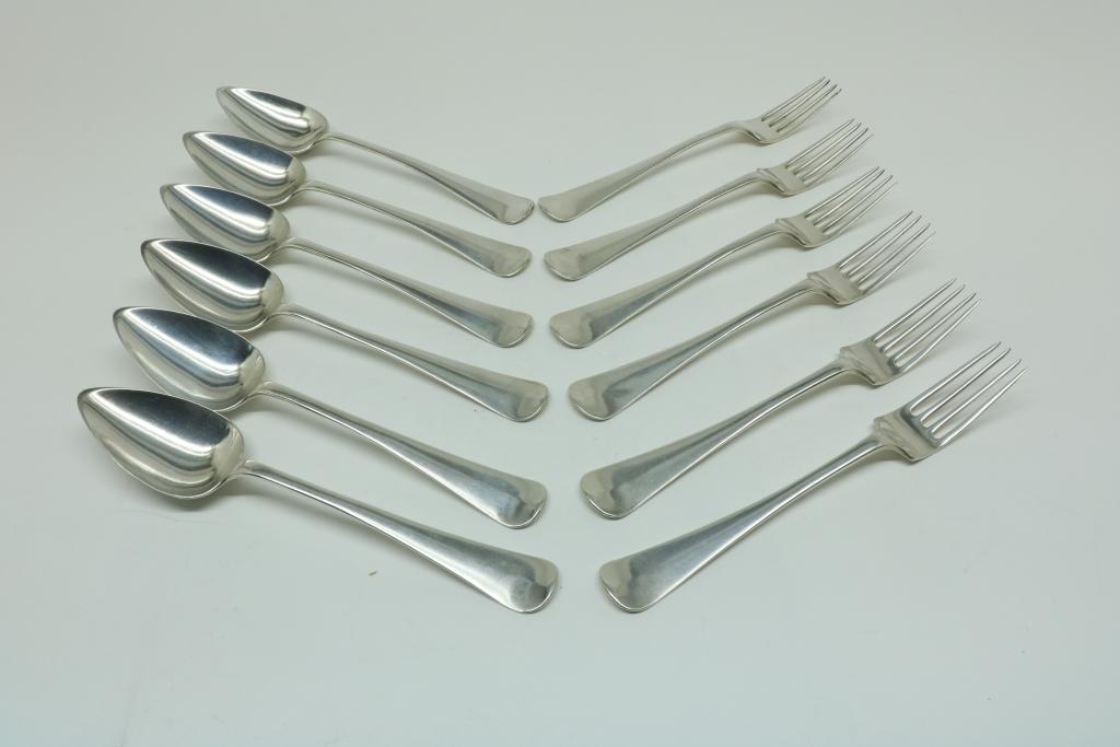 Six silver diner forks and spoons, Dutch, mm Van Kempen & Sons, Voorschoten, dl 1881, 835/000, gross