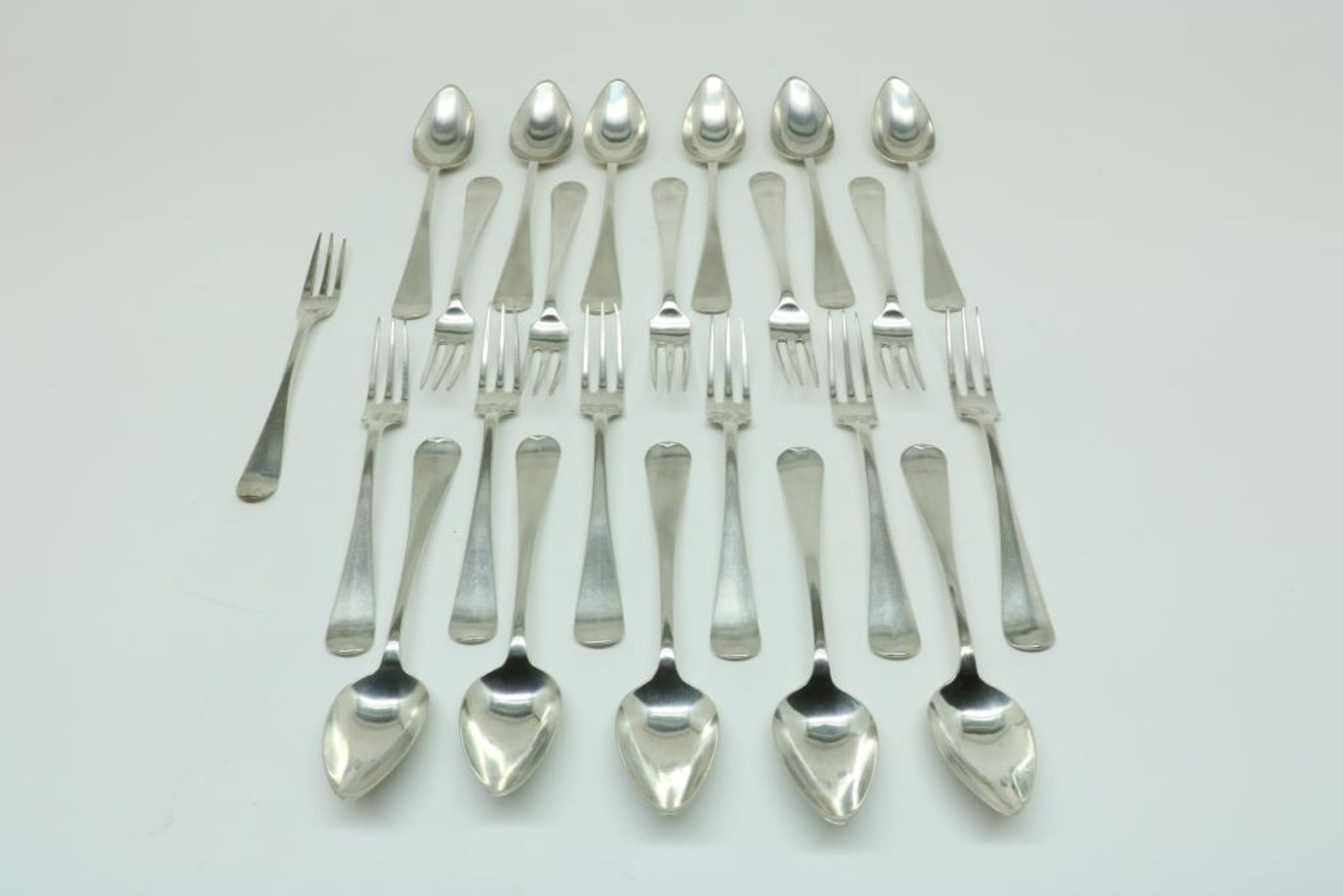 Eleven silver lunch forks and spoons, Dutch, mm Van Kempen & Sons, Voorschoten, dl 1881, and one