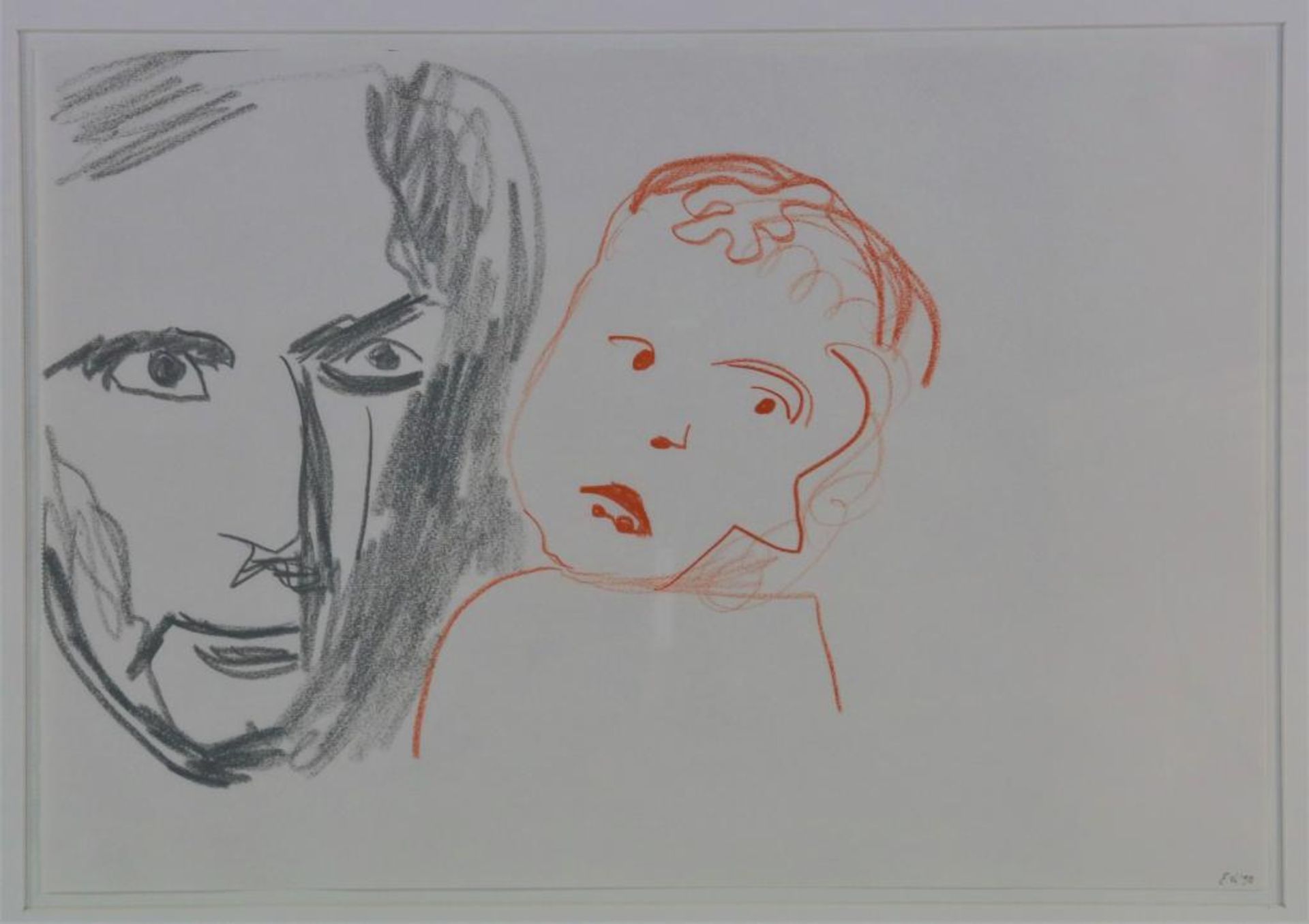 Verkerk, Emo (1955) monogr. E.V. and dated '90 r.u., Father and child, pencil drawing 32 x 47 cm.