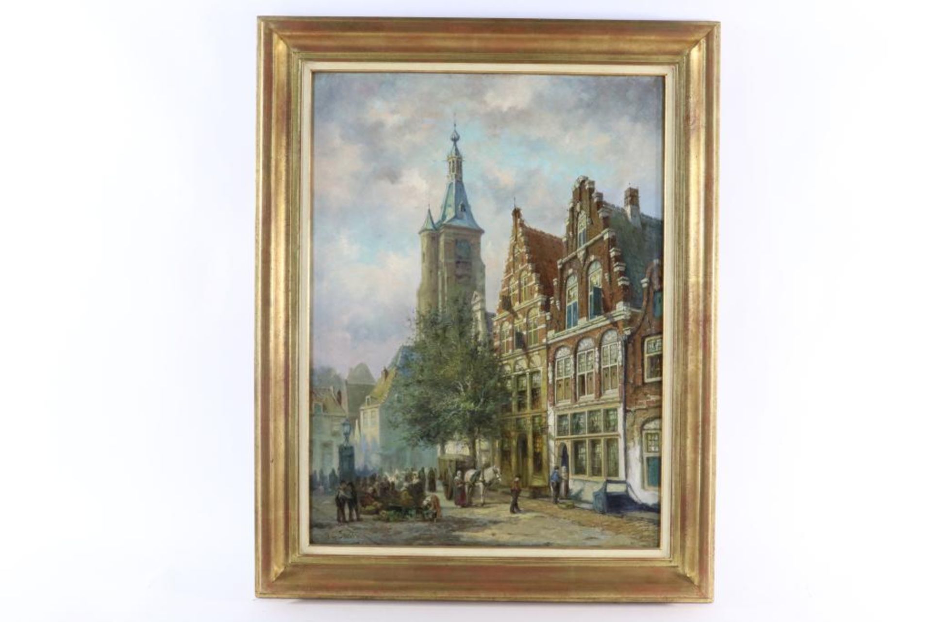 Smits, Jan Gerardus (1823-1910), signed, street scene with church tower, canvas 80 x 60 cm.SMITS, - Bild 2 aus 5