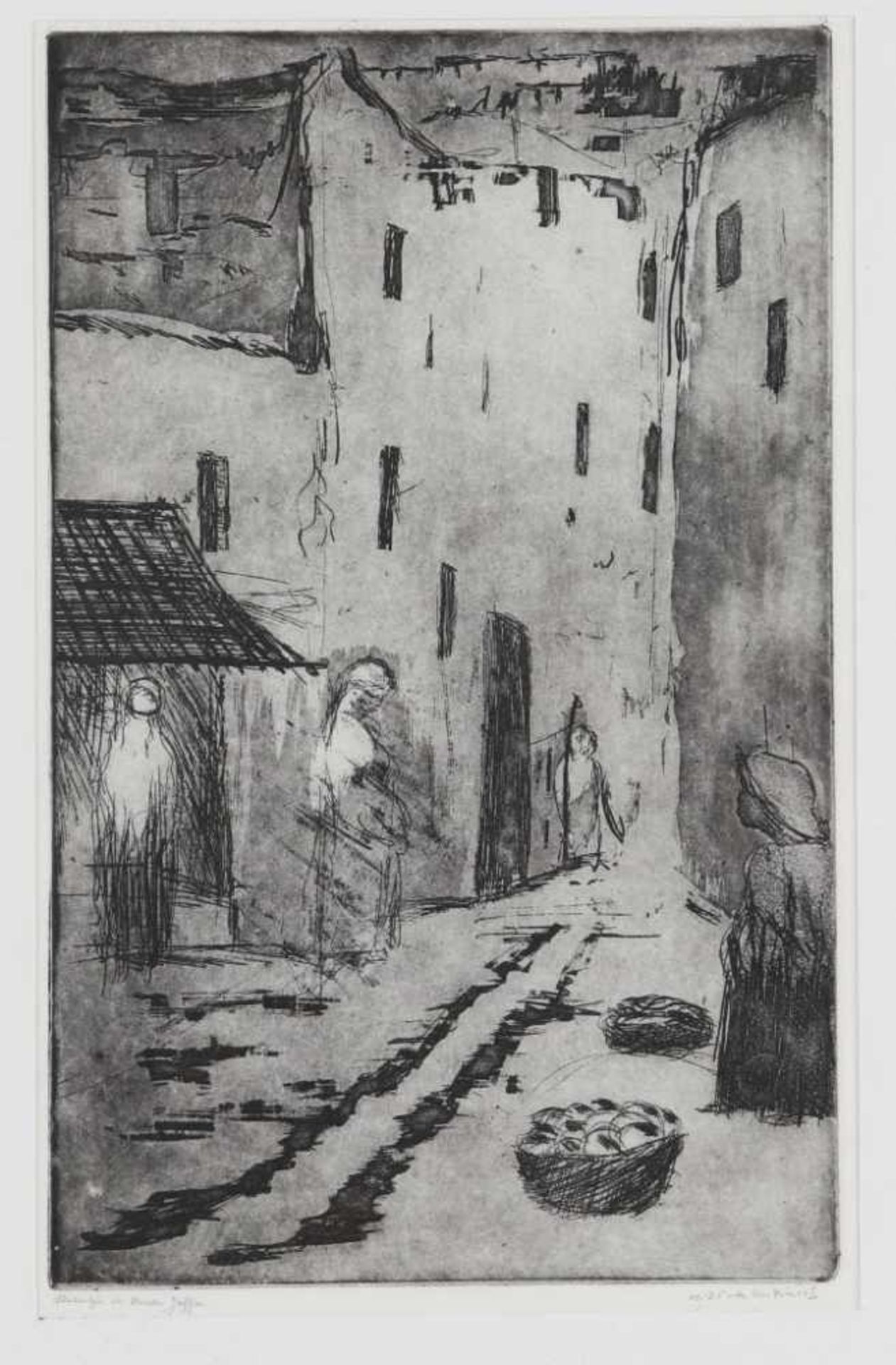 BIESIOT, AN (1919-2006), ges. r.o., 'straatje in Oude Jaffa, ets 10/25 33 x 21 cm.