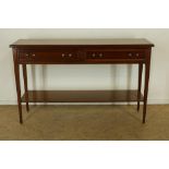 Kersenhouten sidetable met 2 laden en etage, h. 80, br. 130, d. 36 cm.