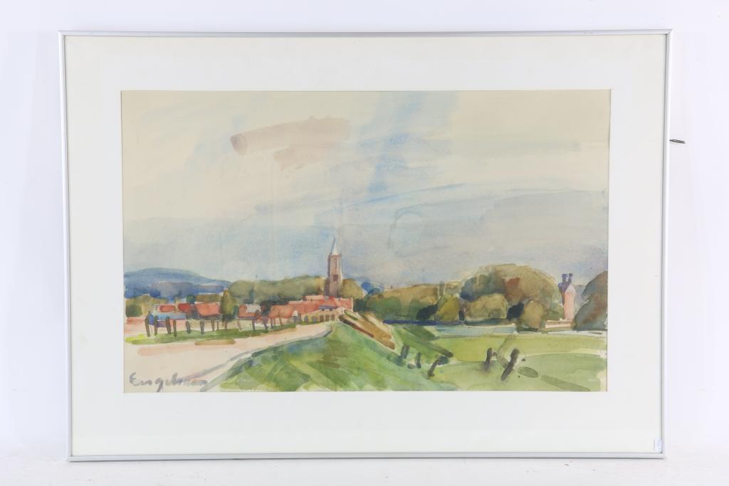 ENGELMAN, HANS (1922-2000), signed L.l., dirt road to village, watercolor 43 x 69 cm.ENGELMAN, - Image 2 of 3
