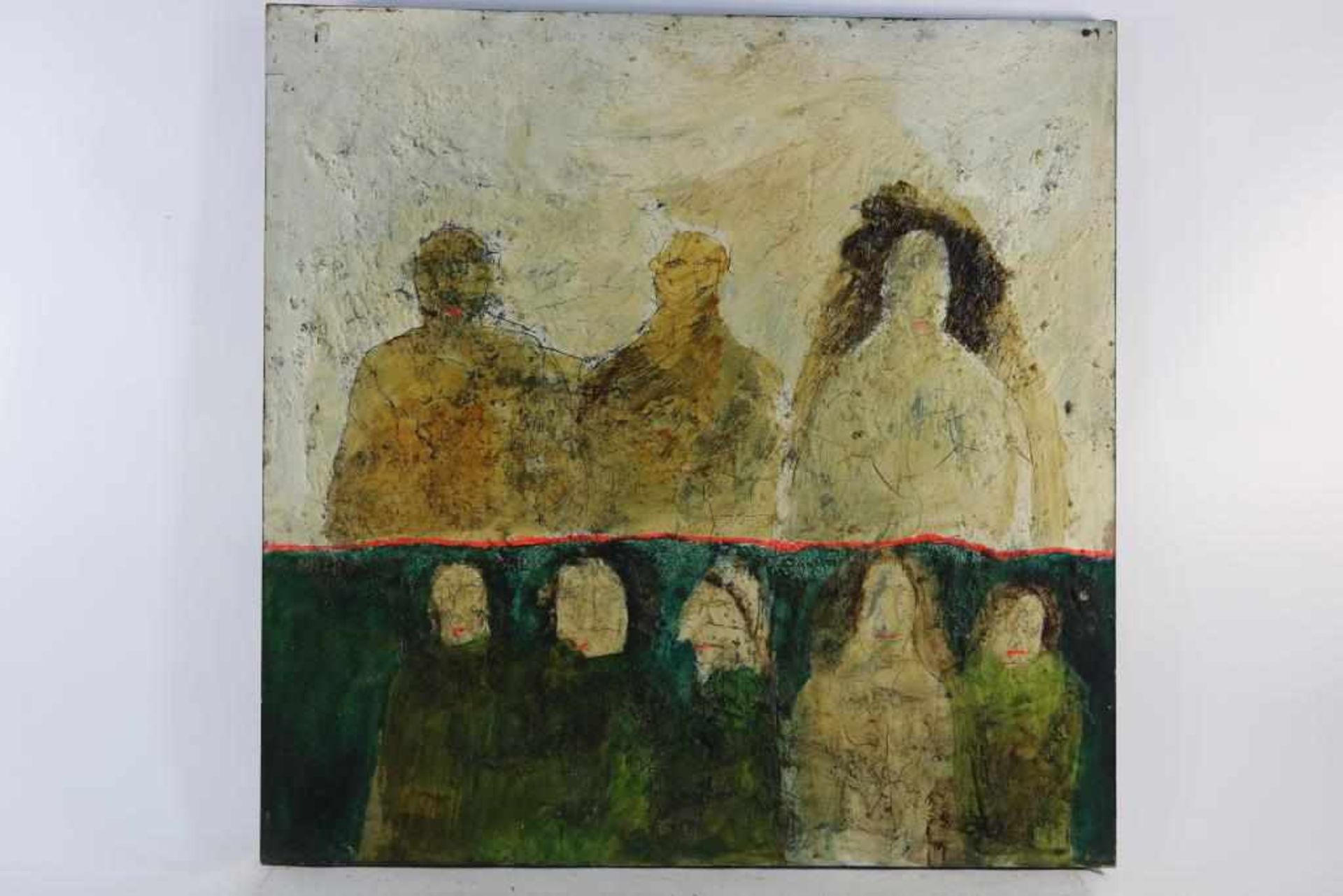 IJpelaar, Antje, not signed, human figures, board 122 x 122 cm.IJPELAAR, ANTJE (1942-1987), zonder - Bild 2 aus 3