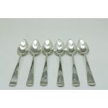 Six silver spoons, Dutch 1918, 835/000, gross w. 343gr, length 21cm.Zes zilveren lepels, Haags