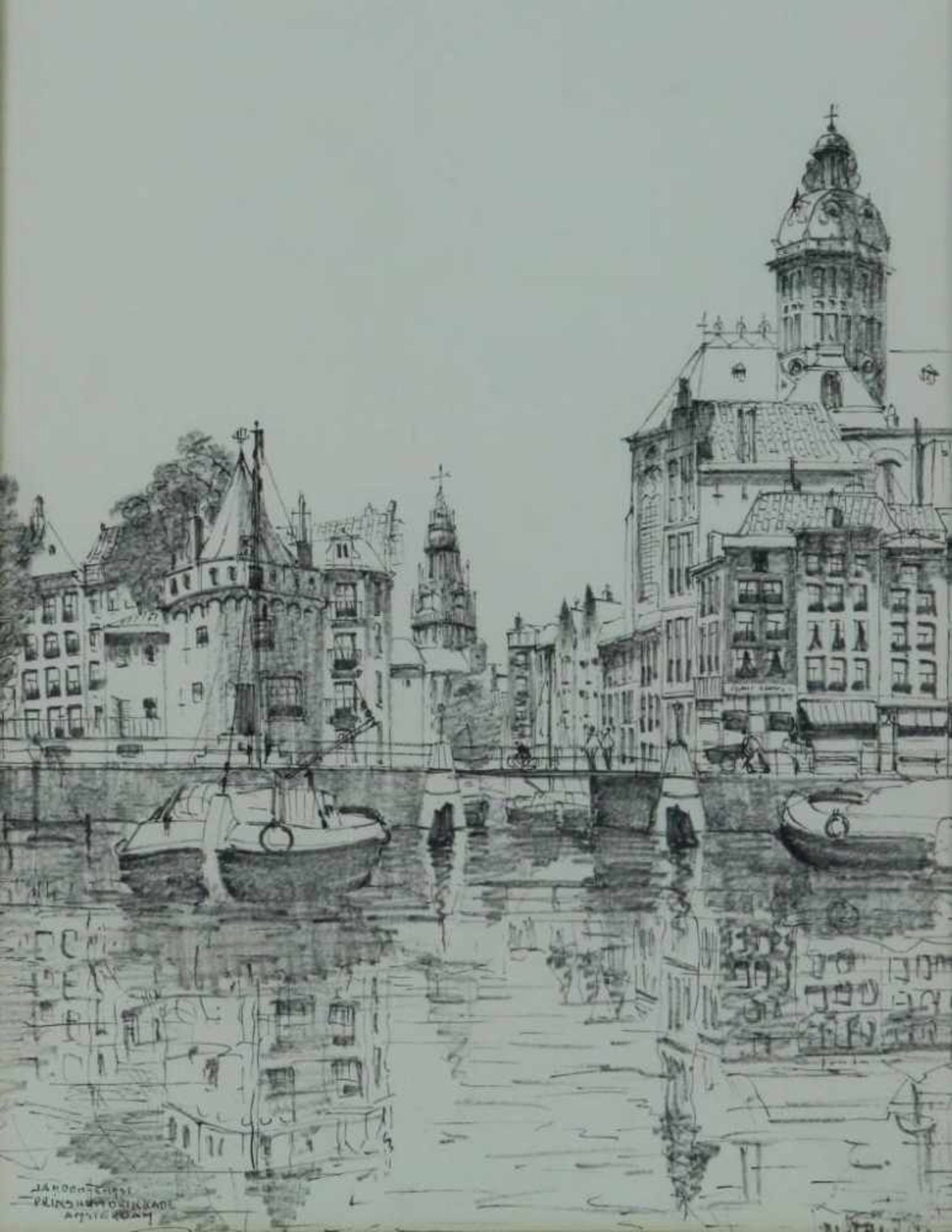 HENGST, JAN DEN (1904-1983), ges. l.o., Prinshendrikkade te Amsterdam, tekening 51 x 33 cm.
