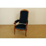 Mahogany relax fauteuil with blue velvet, 19th centuryMahonie relaxfauteuil bekleed met blauw velour