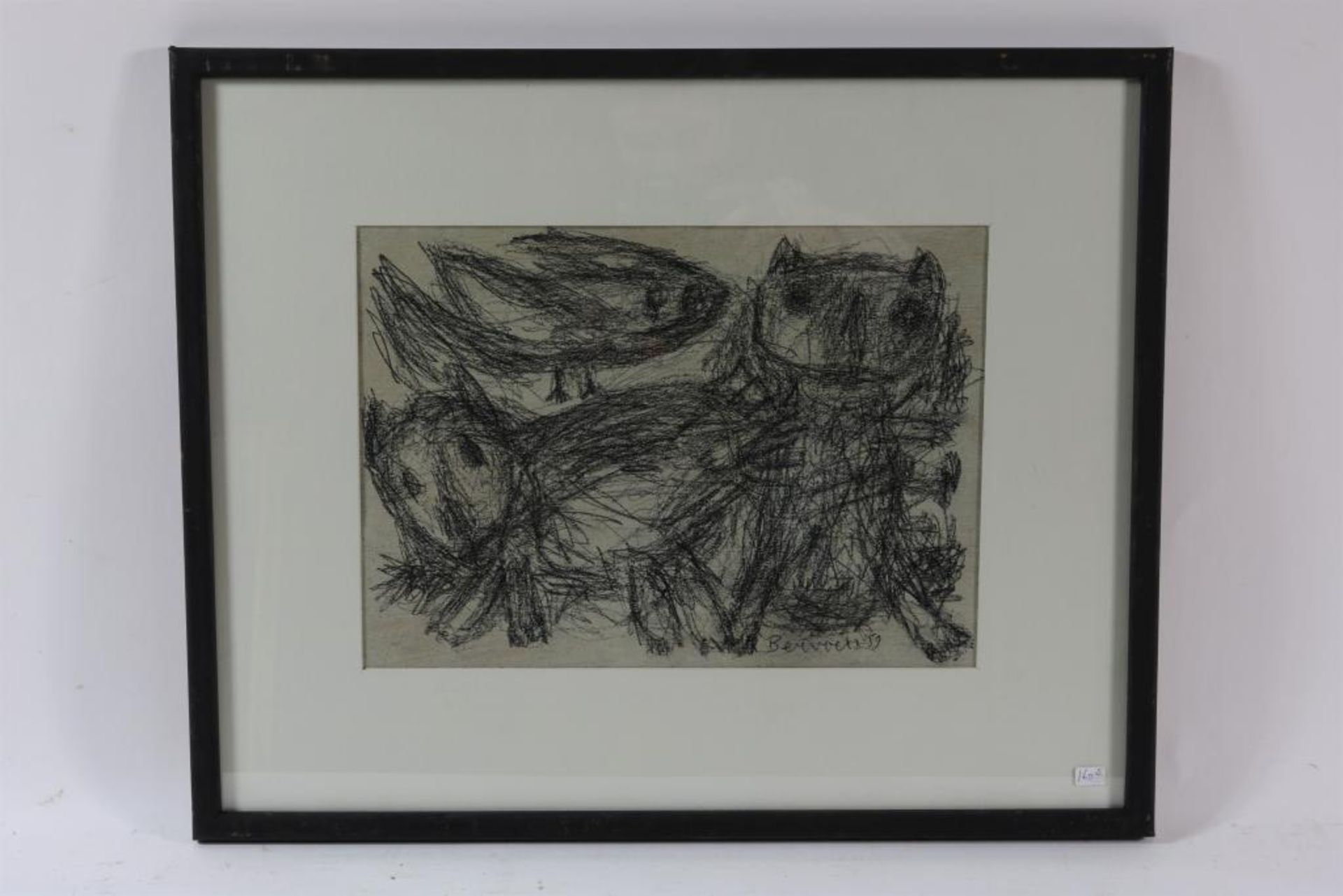 Bervoets, signed, cats and bird, drawing 24 x 34 cm.BERVOETS, ges. r.o., katten en vogel, tekening - Bild 2 aus 4