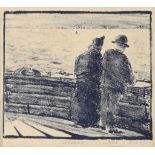 Nijland, Dirk, signed, couple on a ship, lithograph 11 x 12 cm.NIJLAND, DIRK HIDDE (1881-1955), ges.