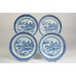 Set of 4 porcelain dishes with landscape, China 18th century, diam. 21 cm.Serie van 4 porseleinen