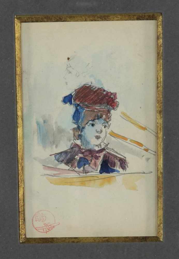 SOMM, HENRY (1844-1907), stamped H.S. l.o., girl with hat, watercolor 13 x 8 cm.SOMM, HENRY (1844-