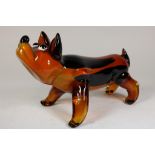 Polychrome glass sculpture of dog, h. 24 cm. l. 42 cm.Polychroom glazen sculpture van hond, h 24 cm.