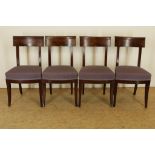 Serie van 4 mahonie stoelen met paarse stoffering, 19e eeuw.