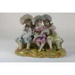Porcelain Dresden-style sculpture of 3 girls, Germany 20th century.Porseleinen Dresden-stijl