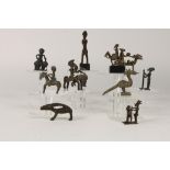 Lot of 10 bronze sculptures, w.o. horse riders, Mali and Ghana.Lot van 10 bronzen beeldjes, w.o.