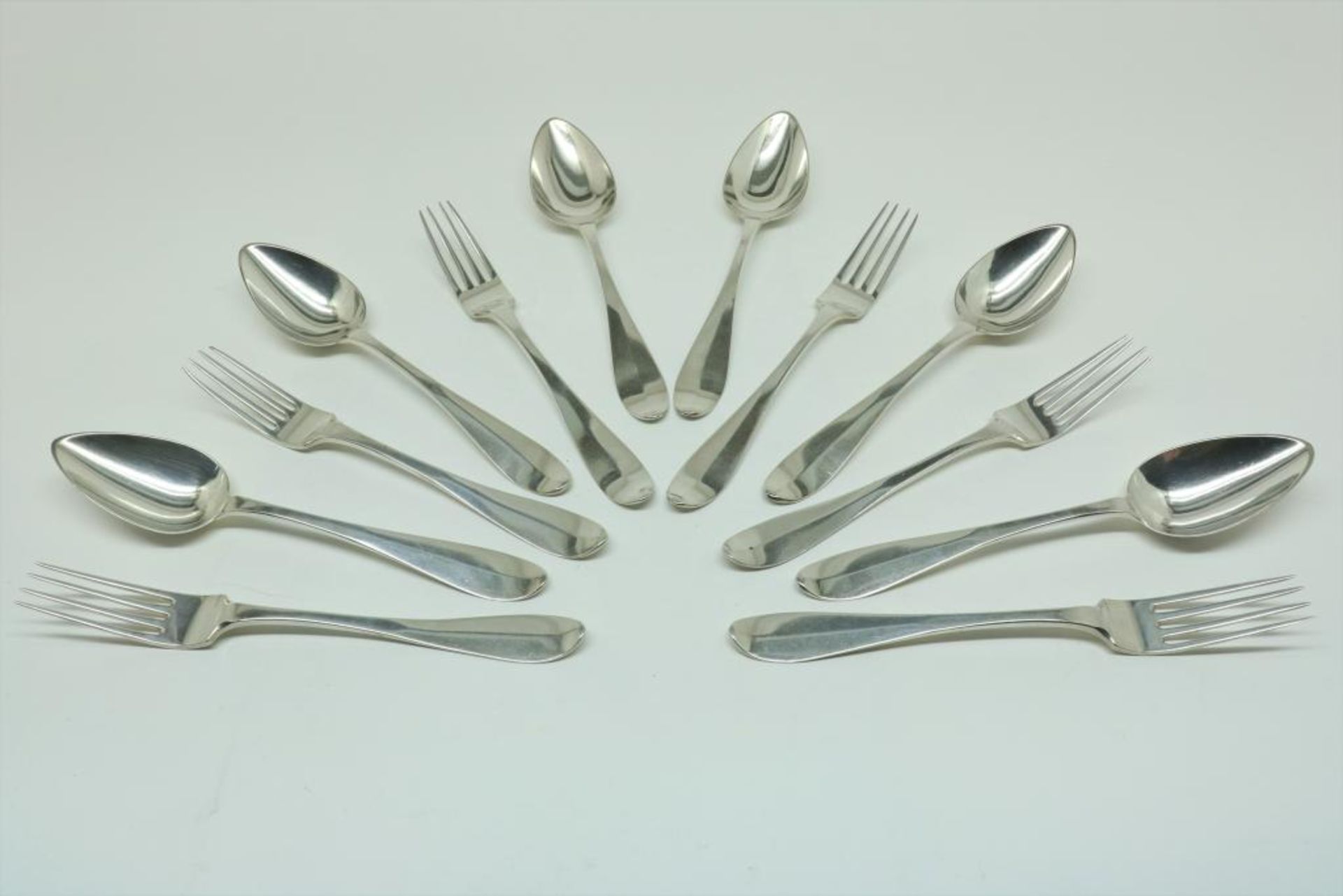 Six silver diner forks and spoons, Dutch, mm G.J. Grebe jr, Rotterdam, dl 1856, 835/000, gross w.