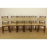 Serie van 6 eiken Mechelse stoelen met gestoken bloemmotieven in leuning, eind 19e eeuw.