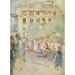 PIECK HENRI (1895-1972), signed l.r., crowded during summer day on city square, oil on panel 27 x 20