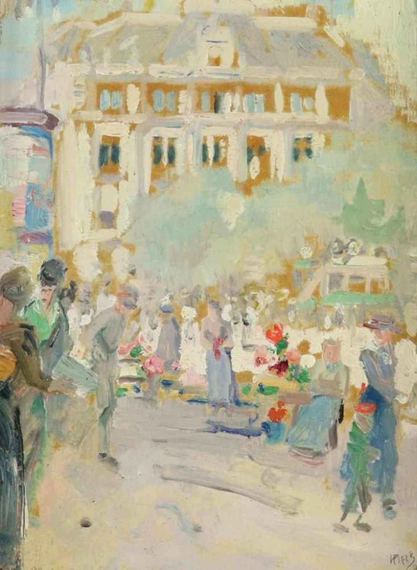 PIECK HENRI (1895-1972), signed l.r., crowded during summer day on city square, oil on panel 27 x 20