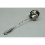 A silver soup service spoon, poss. German, gross w. 233gr, length 34,5cm.Een zilveren soepdienlepel,