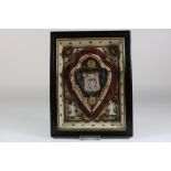 Religies knipsel schilderij met papieren hart en engelen, ca. 1920, 32 x 25 cm.