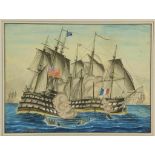 Unknown, unclear signed l.l. 19th century, probably the Battle of Trafalgar, watercolor 40 x 55 cm.