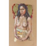 NAGELKERKE, LOUIS (BORN 1949), signed l.r., balinese lady with bare torso, crayon 62 x 38 cm.