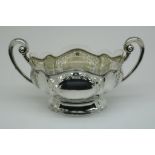 A silver centre piece with glas liner, 19th C. Germany, mark unidentiefied, 800/000, gross w. 1.