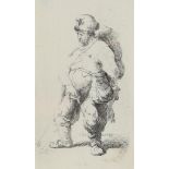 REMBRANDT (1606-1669), after, pissing male, etching 8.5 x 5 cm.REMBRANDT (1606-1669), naar,