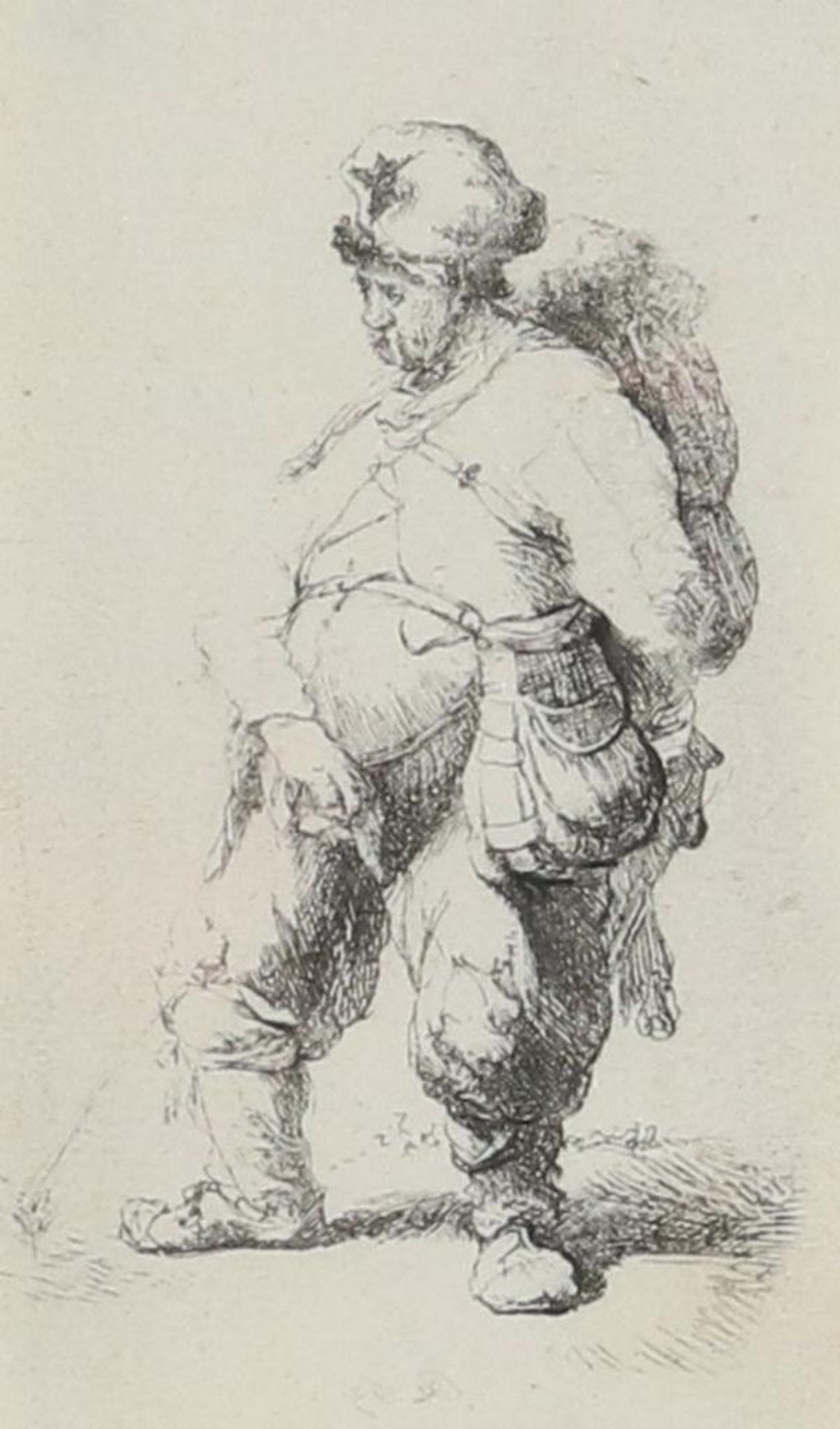 REMBRANDT (1606-1669), after, pissing male, etching 8.5 x 5 cm.REMBRANDT (1606-1669), naar,