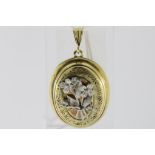 A yellow and white gold pendant with floral applicque set with diamonds, 585/000, gross w. 4.1gr,