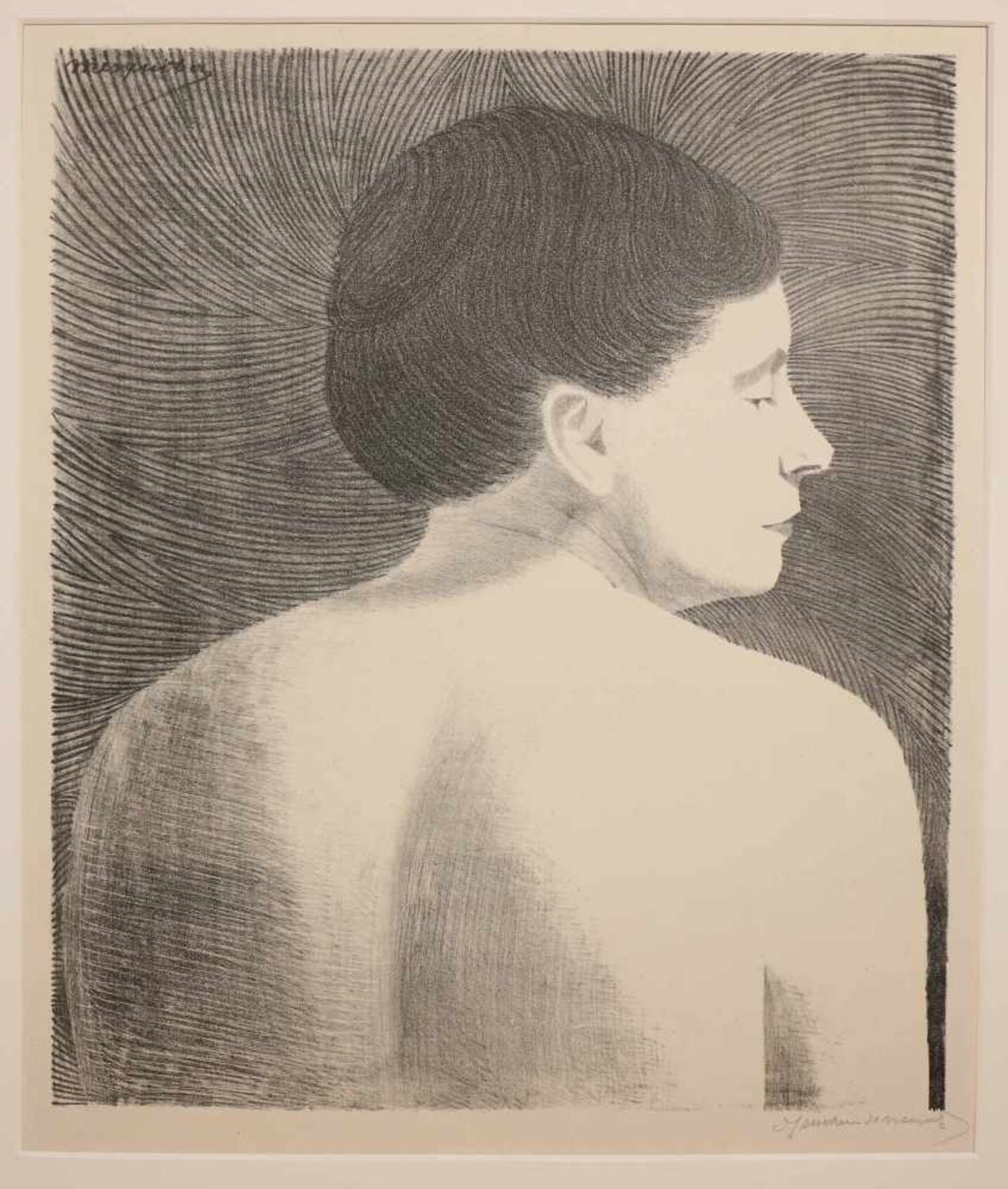 Samuel Jessurun de Mesquita (1868-1944)Op de rug gezien vrouwelijk naakt , litho, gesign. r.o.,