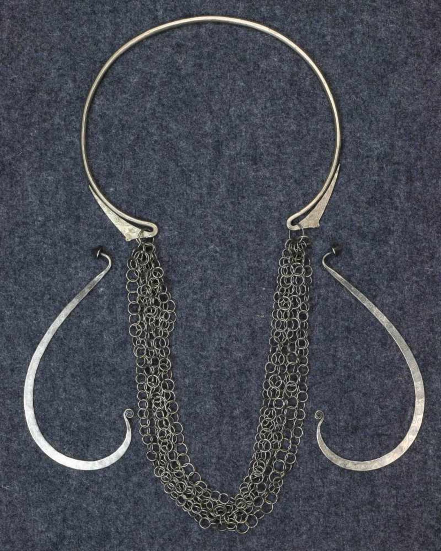 Golden Triangle, Hmong, North Vietnam, pair of silver earringsengraved with spiral motif. Herewith a