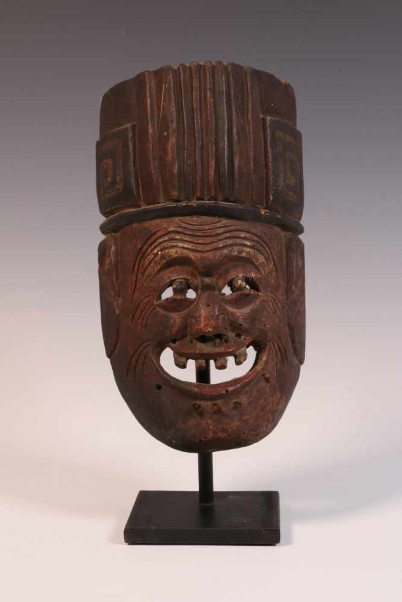 China, Yao, Guizho, Khali, carved wooden face mask,depicting a Priest. With expressive face and