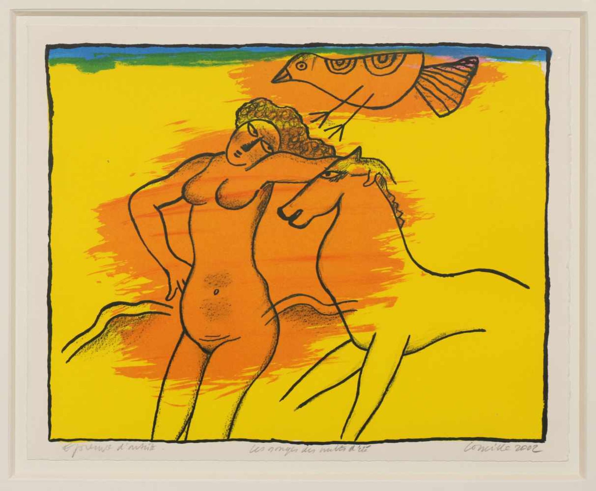 Corneille (1922-2010)Le songe de nuit d'été, zeefdruk, gesign. r.o., 2002, 40 x 50 cm. [1]200