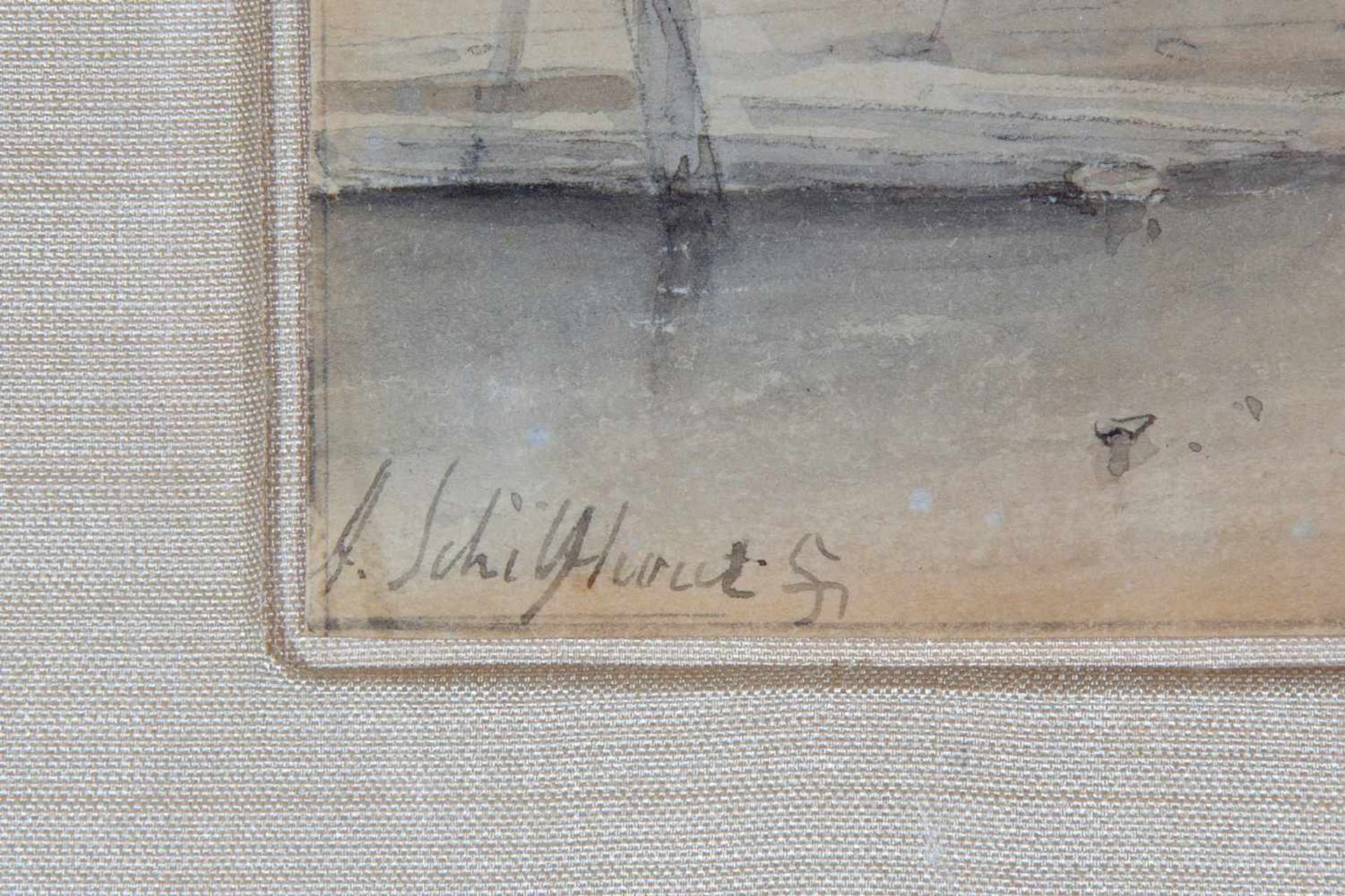 Andreas Schelfhout (1787-1870)Landschap met figuren op een bevroren vaart bij een molen, inkt en - Bild 3 aus 3